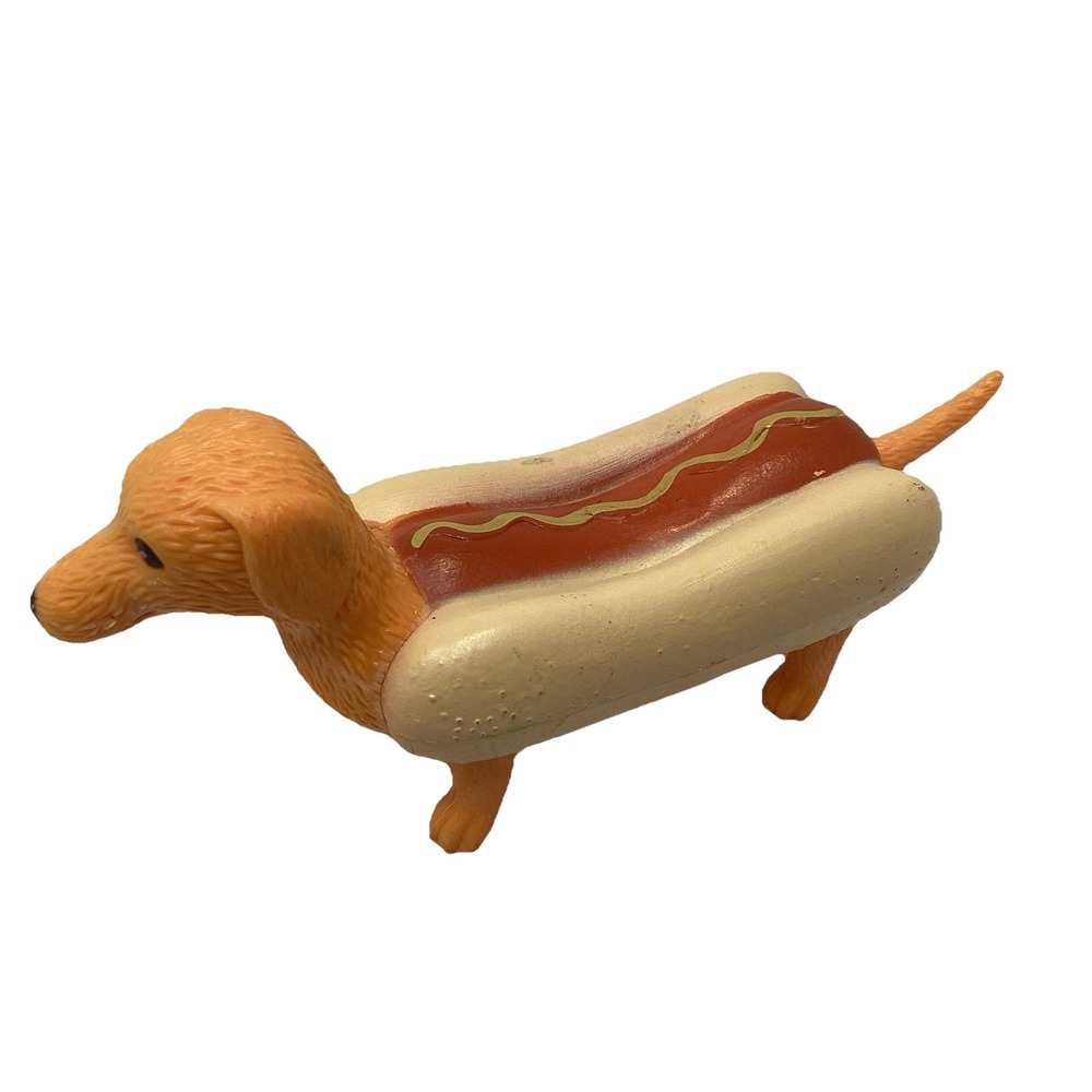 Dachshund Hot Dog Figurine Ankyo Toys Hard Solid Plastic Mustard Weiner Puppy